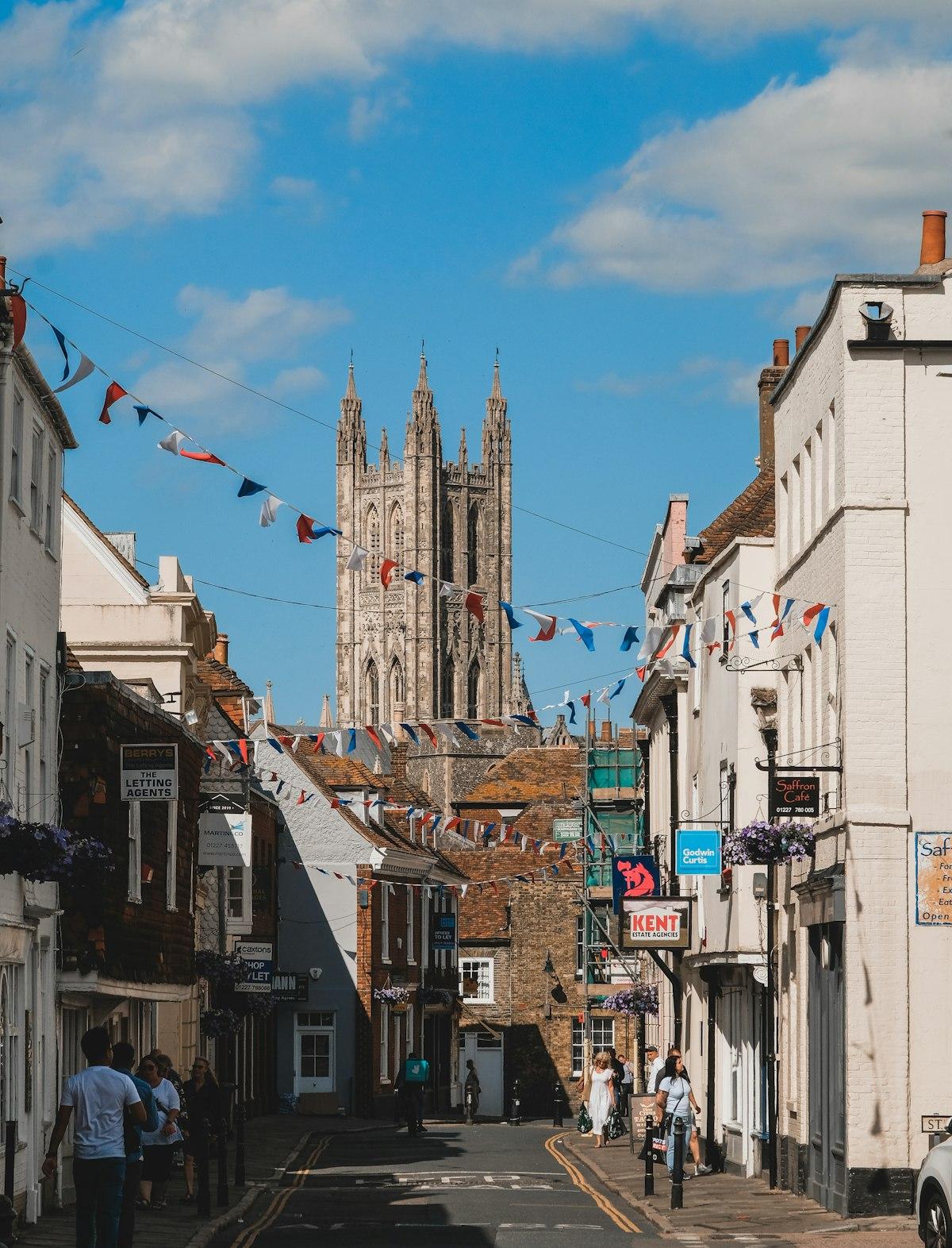 A Canterbury street with the cathedral behind