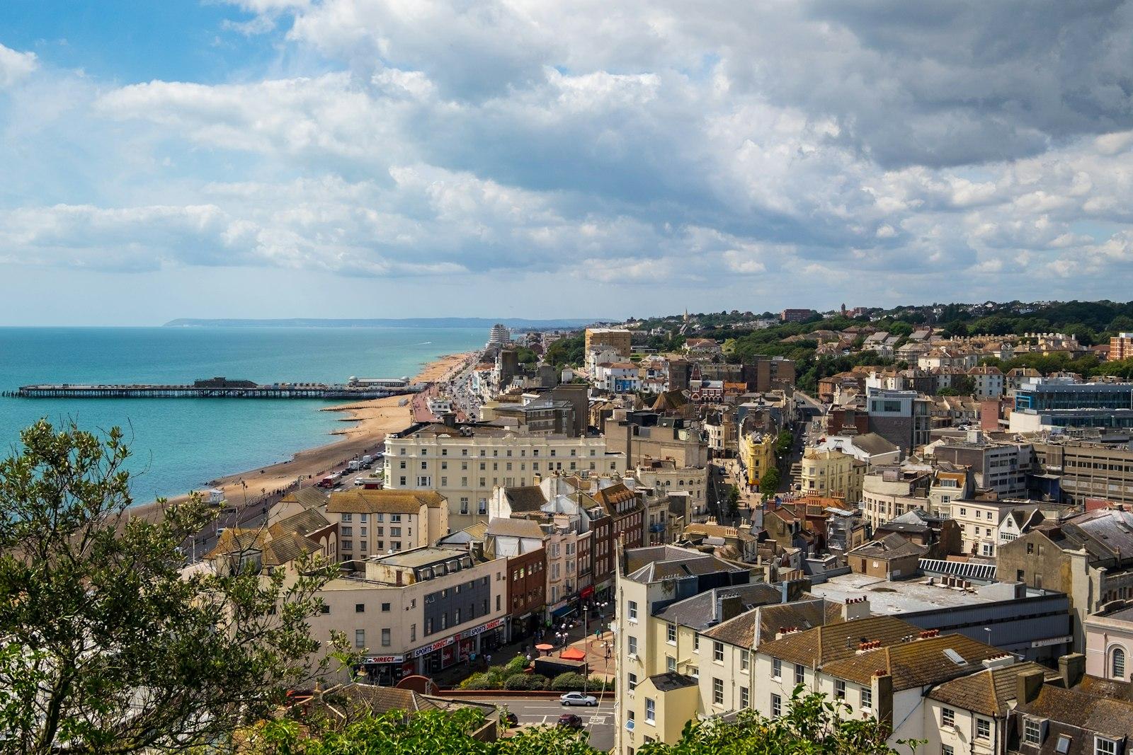 Hastings Old Town and seafront from above